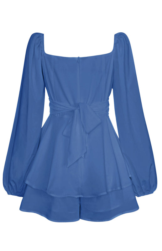Square Neck Lantern Sleeve One-Piece Romper with Ruffle Culottes – Bohemian Style
