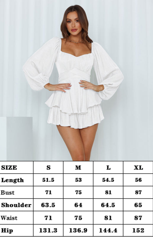 Square Neck Lantern Sleeve One-Piece Romper with Ruffle Culottes – Bohemian Style