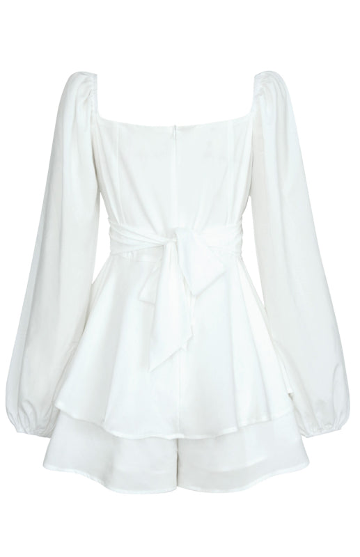 Square Neck Lantern Sleeve One-Piece Romper with Ruffle Culottes – Bohemian Style
