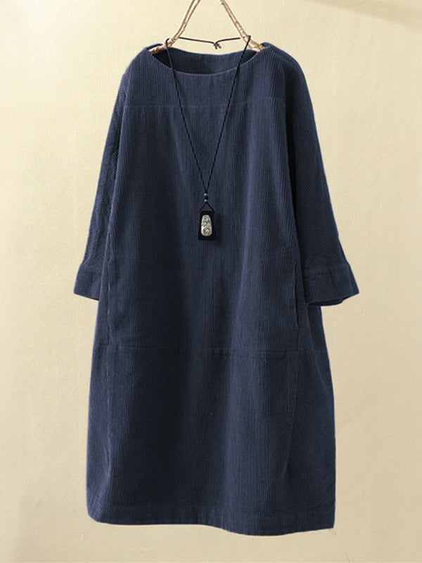 Retro Corduroy Sleeveless Dress – Vintage Solid Look for Chilly Seasons