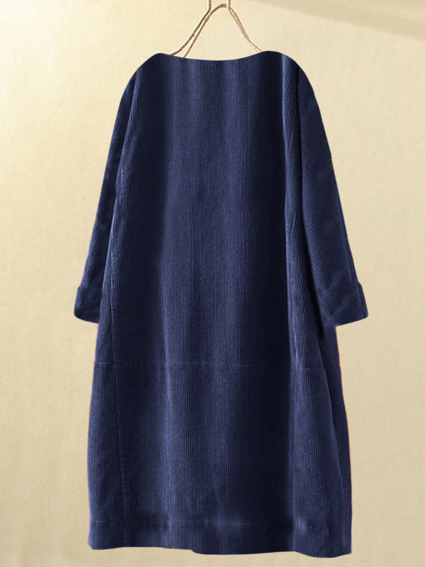 Retro Corduroy Sleeveless Dress – Vintage Solid Look for Chilly Seasons