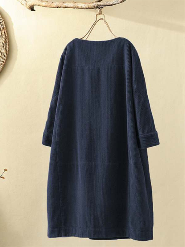 Retro Corduroy Sleeveless Dress – Vintage Solid Look for Chilly Seasons