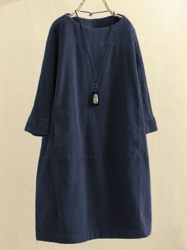 Retro Corduroy Sleeveless Dress – Vintage Solid Look for Chilly Seasons