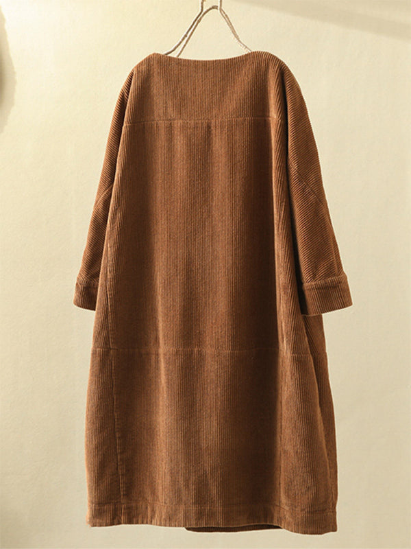 Retro Corduroy Sleeveless Dress – Vintage Solid Look for Chilly Seasons