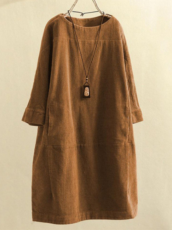Retro Corduroy Sleeveless Dress – Vintage Solid Look for Chilly Seasons