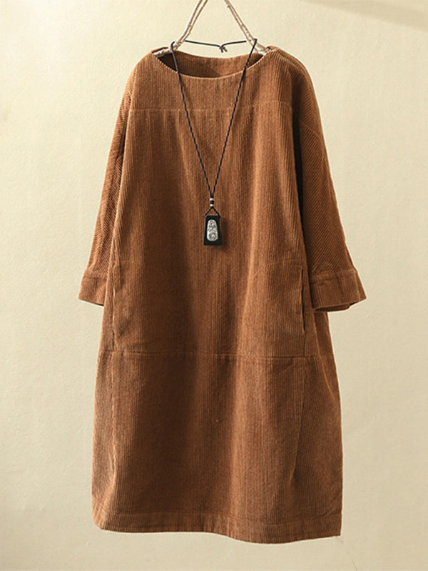 Retro Corduroy Sleeveless Dress – Vintage Solid Look for Chilly Seasons