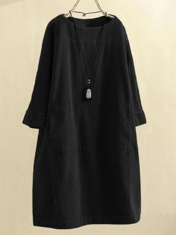 Retro Corduroy Sleeveless Dress – Vintage Solid Look for Chilly Seasons