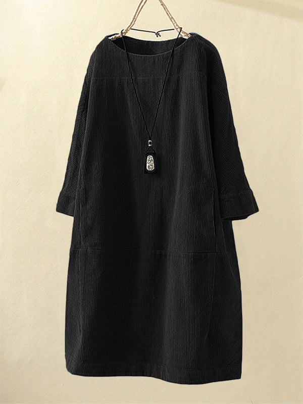 Retro Corduroy Sleeveless Dress – Vintage Solid Look for Chilly Seasons