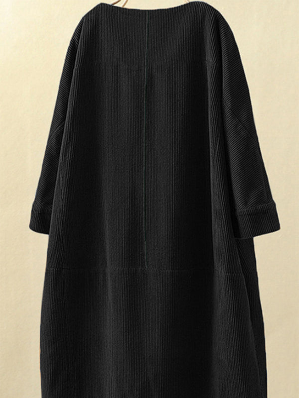 Retro Corduroy Sleeveless Dress – Vintage Solid Look for Chilly Seasons