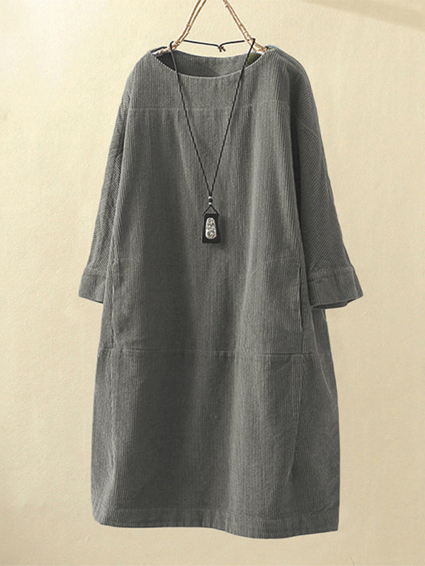 Retro Corduroy Sleeveless Dress – Vintage Solid Look for Chilly Seasons
