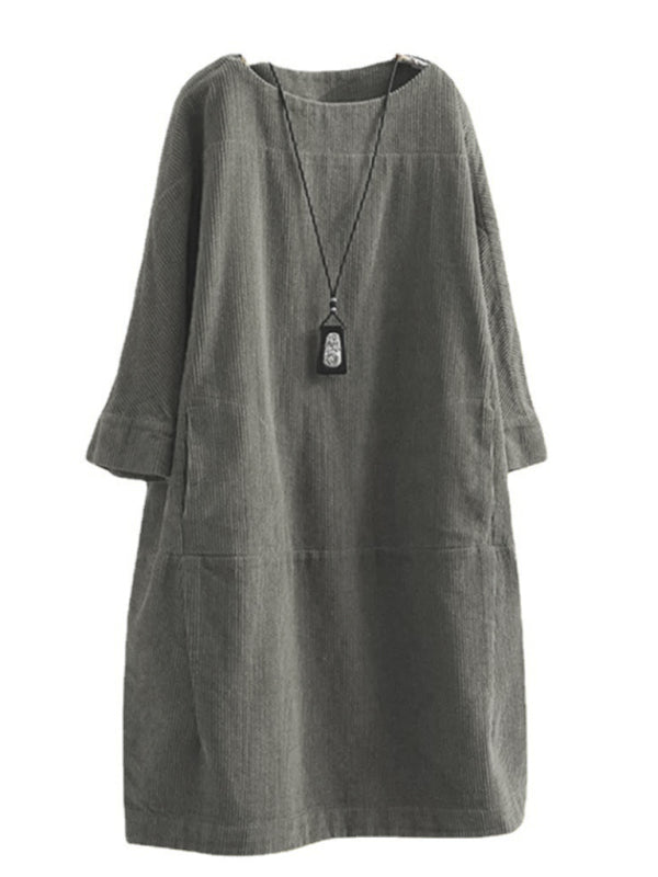 Retro Corduroy Sleeveless Dress – Vintage Solid Look for Chilly Seasons