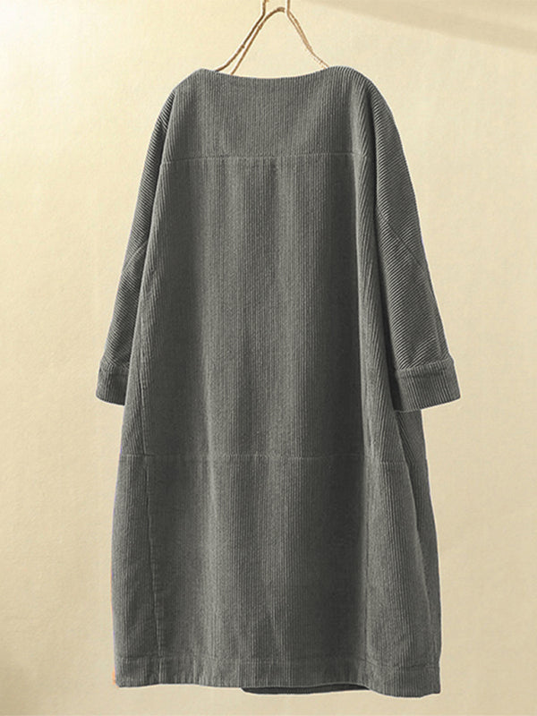 Retro Corduroy Sleeveless Dress – Vintage Solid Look for Chilly Seasons