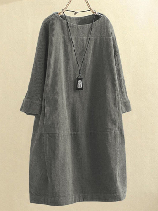 Retro Corduroy Sleeveless Dress – Vintage Solid Look for Chilly Seasons