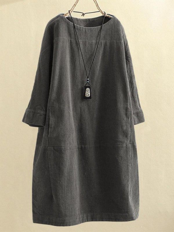 Retro Corduroy Sleeveless Dress – Vintage Solid Look for Chilly Seasons