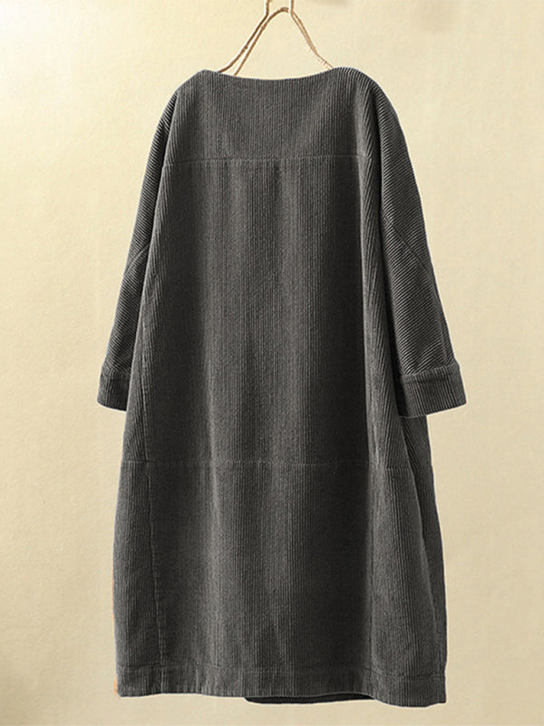 Retro Corduroy Sleeveless Dress – Vintage Solid Look for Chilly Seasons