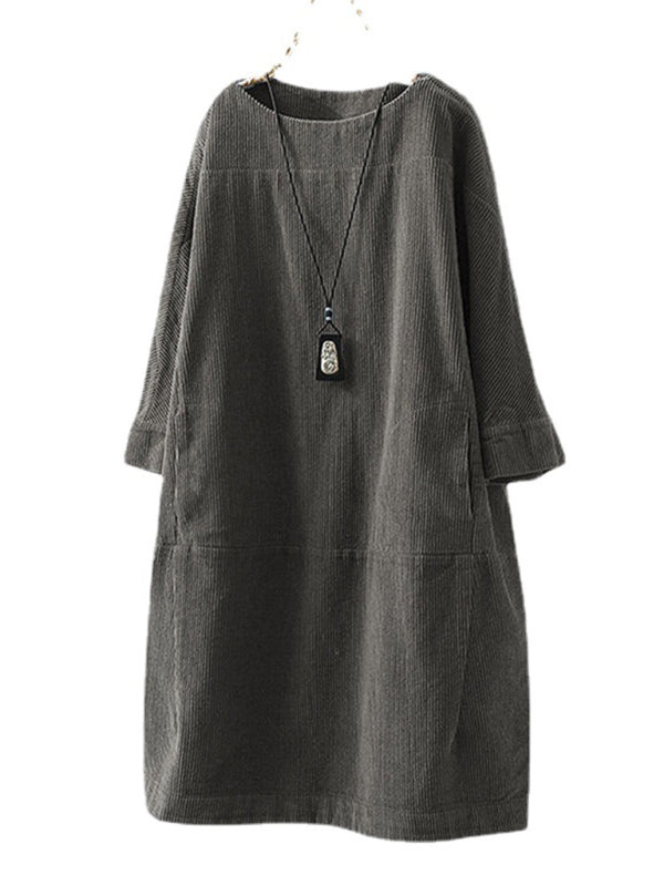 Retro Corduroy Sleeveless Dress – Vintage Solid Look for Chilly Seasons