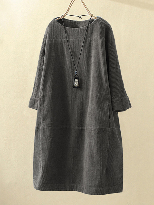Retro Corduroy Sleeveless Dress – Vintage Solid Look for Chilly Seasons