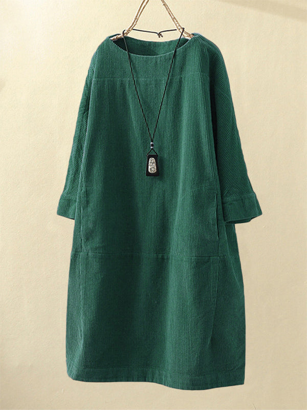 Retro Corduroy Sleeveless Dress – Vintage Solid Look for Chilly Seasons