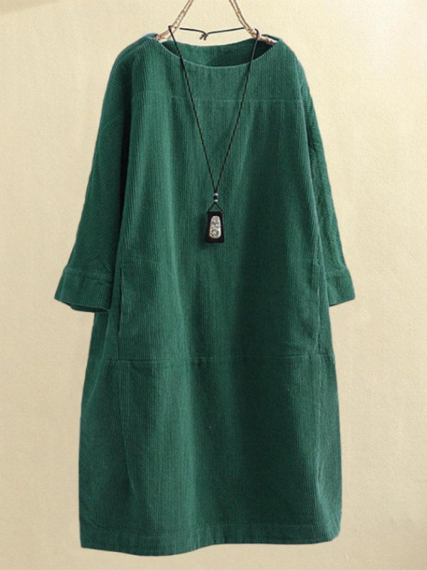 Retro Corduroy Sleeveless Dress – Vintage Solid Look for Chilly Seasons