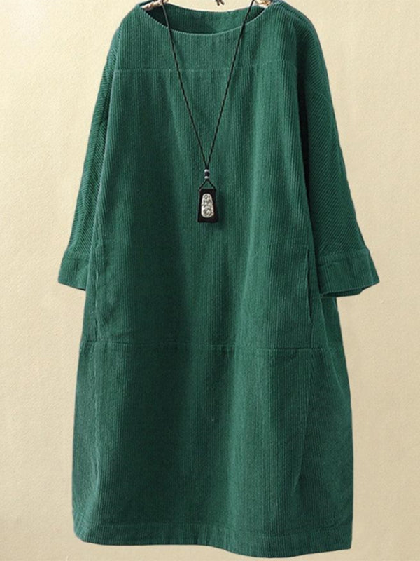 Retro Corduroy Sleeveless Dress – Vintage Solid Look for Chilly Seasons
