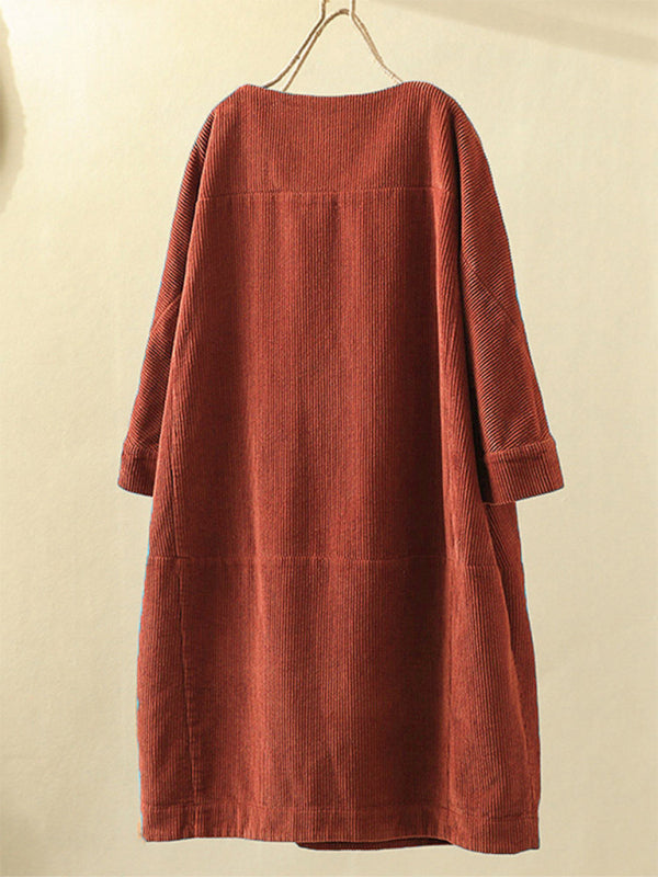 Retro Corduroy Sleeveless Dress – Vintage Solid Look for Chilly Seasons