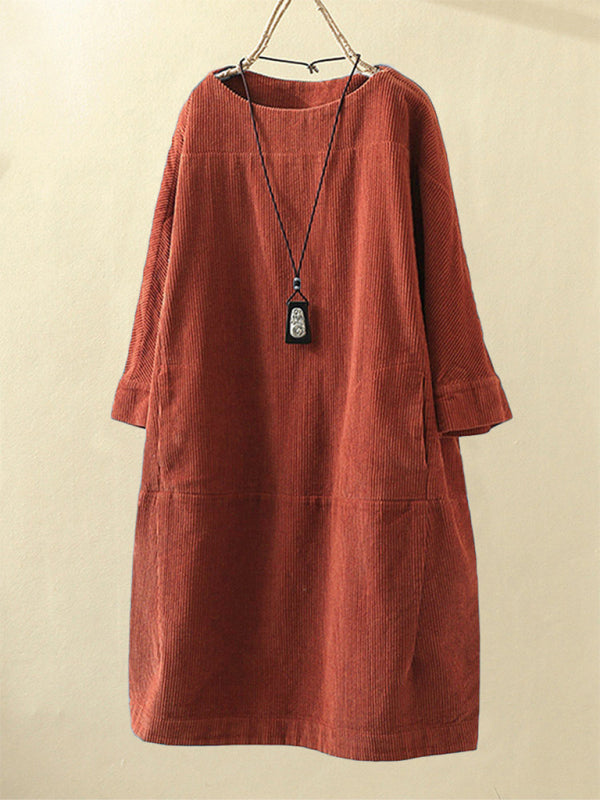 Retro Corduroy Sleeveless Dress – Vintage Solid Look for Chilly Seasons