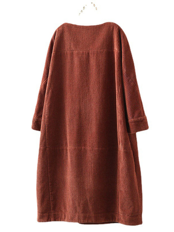 Retro Corduroy Sleeveless Dress – Vintage Solid Look for Chilly Seasons