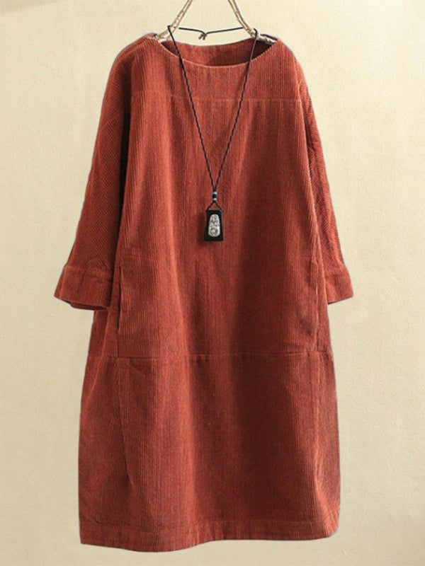 Retro Corduroy Sleeveless Dress – Vintage Solid Look for Chilly Seasons