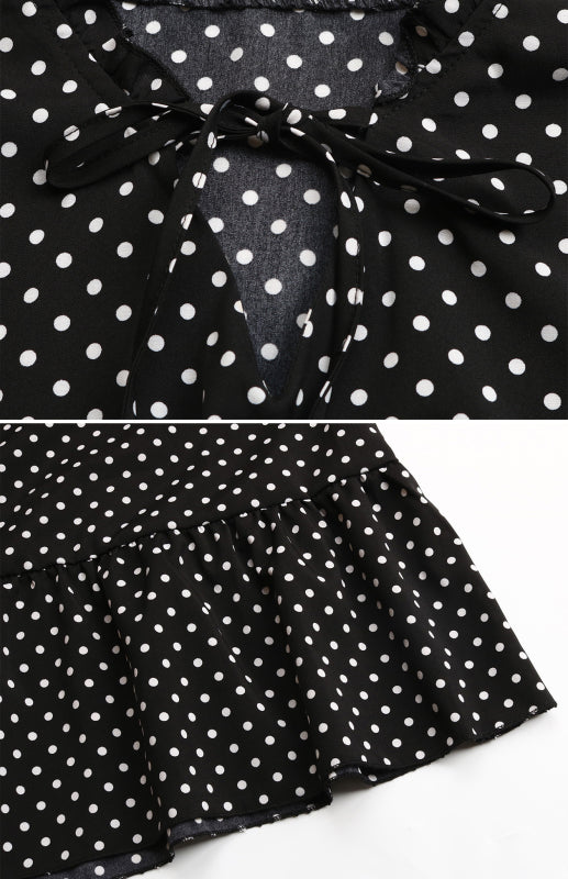 Polka Dot Long Sleeve V-Neck Dress with Waist Tie – Retro Spring Look