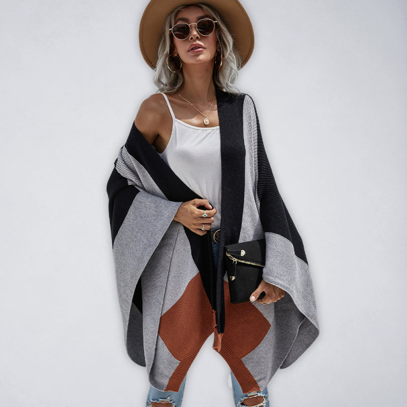 Women's Plaid Boho Knit Cardigan Black