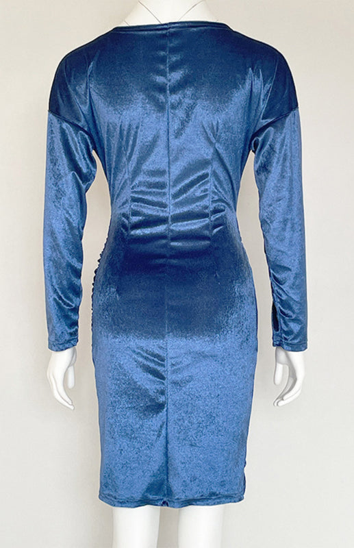 Velvet V-Neck Slim Fit Cocktail Dress – Long Sleeves & High Waist