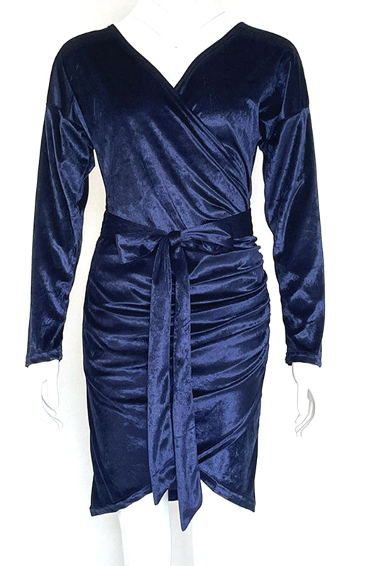 Velvet V-Neck Slim Fit Cocktail Dress – Long Sleeves & High Waist