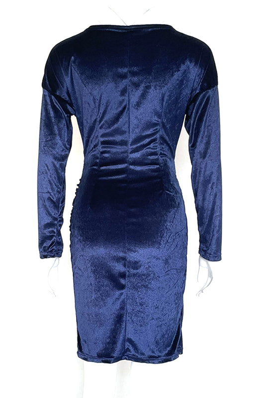 Velvet V-Neck Slim Fit Cocktail Dress – Long Sleeves & High Waist