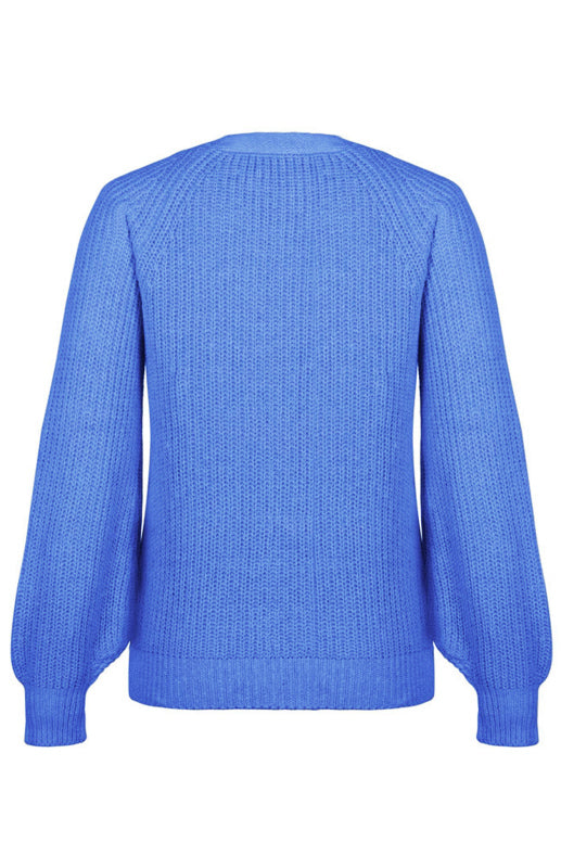 V-kaula-aukollinen lyhtyhihainen neulejakku