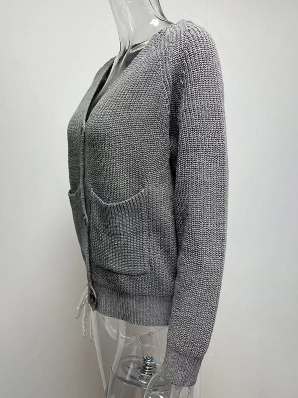 V-Neck Button-Up Knit Sweater