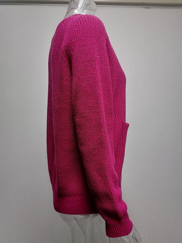 V-Neck Button-Up Knit Sweater