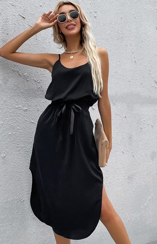 Sleeveless Belted Midi Dress – Solid Bohemian Style for Spring & Summer