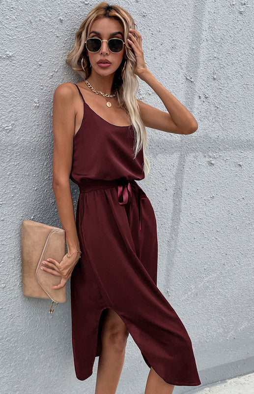 Sleeveless Belted Midi Dress – Solid Bohemian Style for Spring & Summer