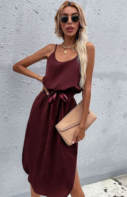 Sleeveless Belted Midi Dress – Solid Bohemian Style for Spring & Summer