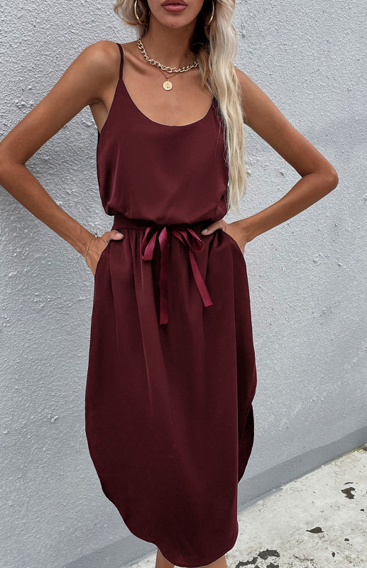 Sleeveless Belted Midi Dress – Solid Bohemian Style for Spring & Summer