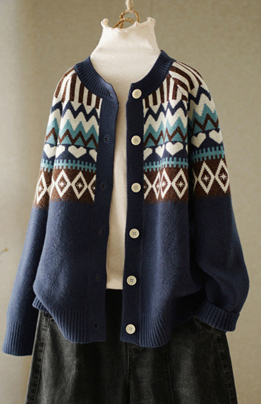 Geometric Knit Button-Up Cardigan