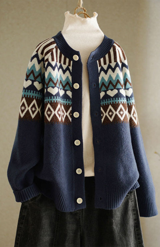 Geometric Knit Button-Up Cardigan Champlain color One size