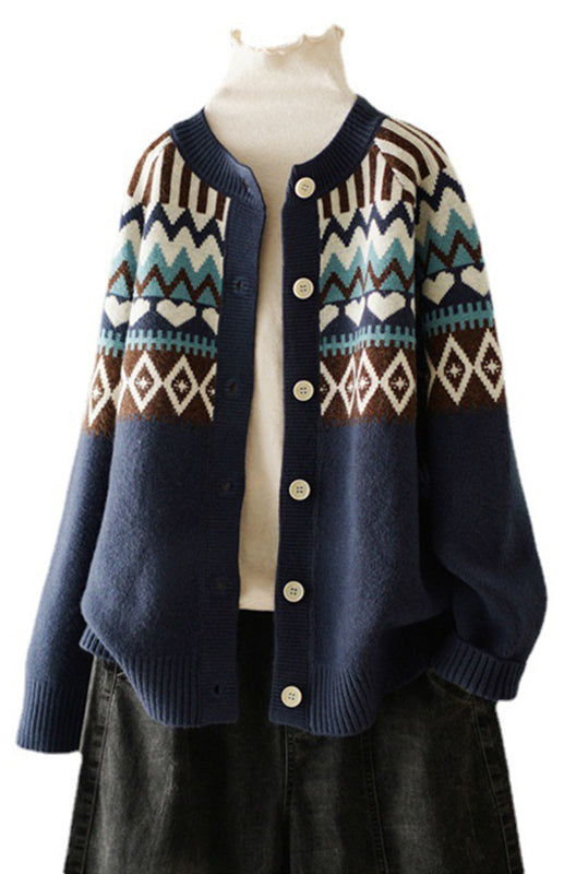 Geometric Knit Button-Up Cardigan