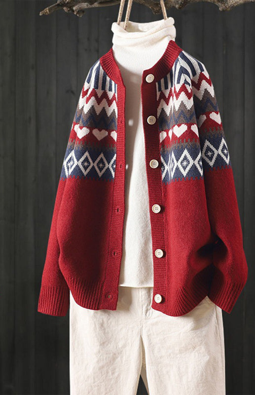 Geometric Knit Button-Up Cardigan
