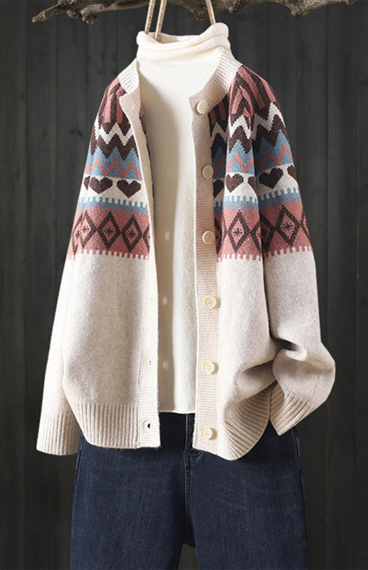 Geometric Knit Button-Up Cardigan