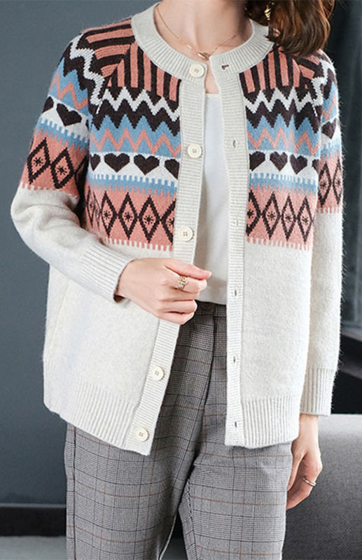 Geometric Knit Button-Up Cardigan