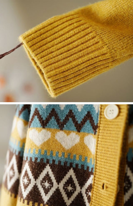 Geometric Knit Button-Up Cardigan