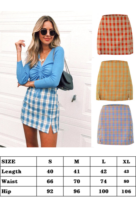 Plaid High Waist Wrap Skirt with Side Split