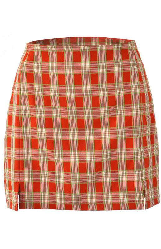 Plaid High Waist Wrap Skirt with Side Split