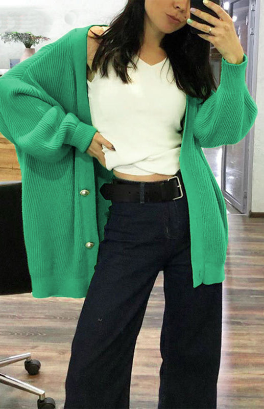 Candy Color Loose Knit V-Neck Cardigan